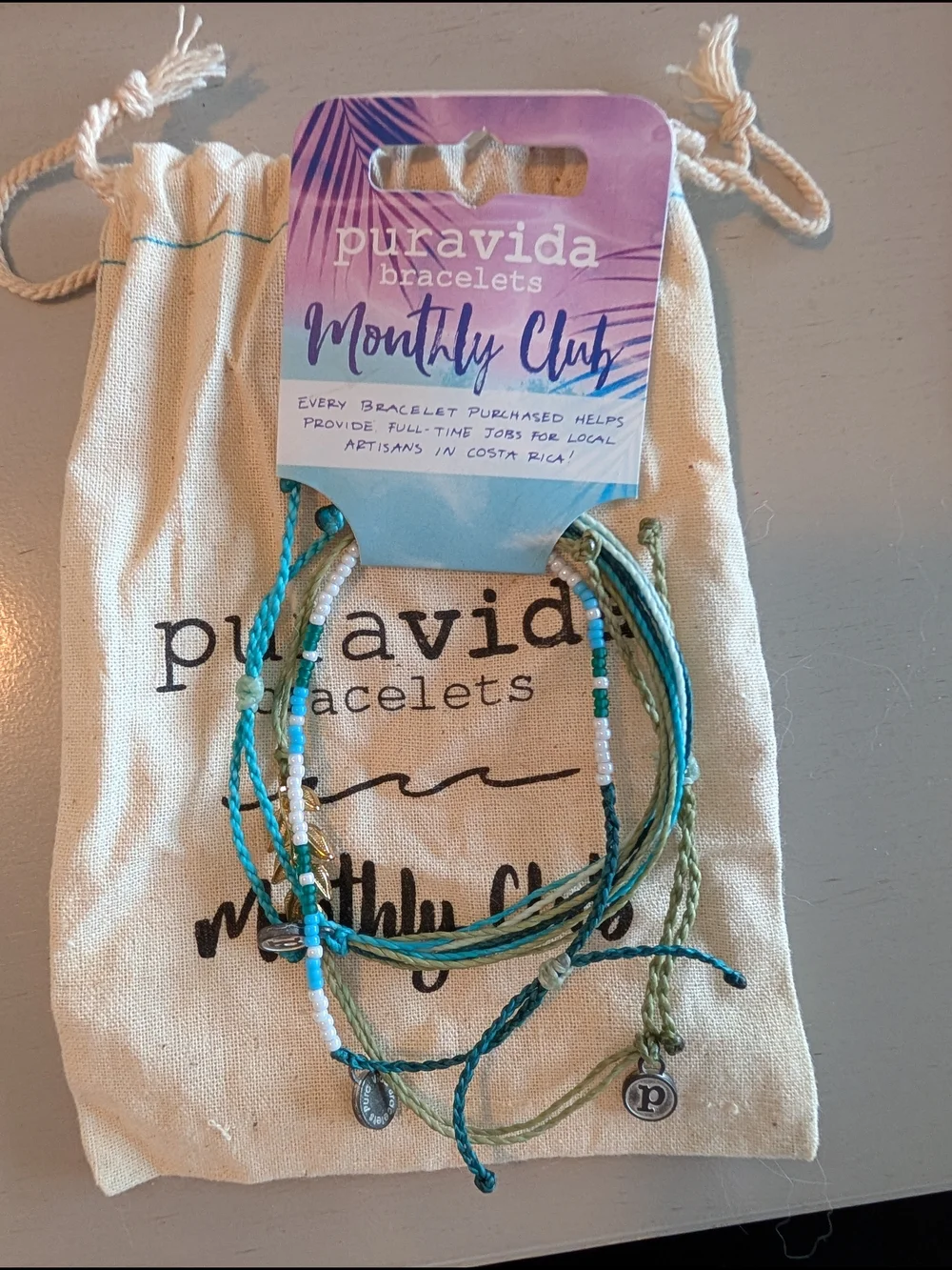 Pura Vida Teal, Aqua & Olive Mixed Bracelet Monthly Club Set NWT - Picture 1 of 2